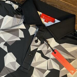Redvanly Polo Shirt Men’s M Black Bond Geometric Golf Origami Performance NEW